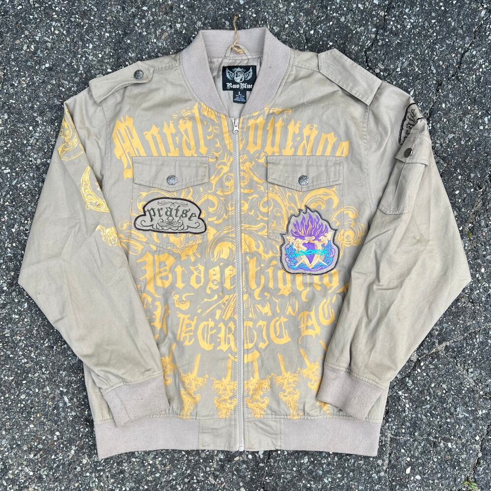 Vintage raw blue y2k graphic zip up jacket